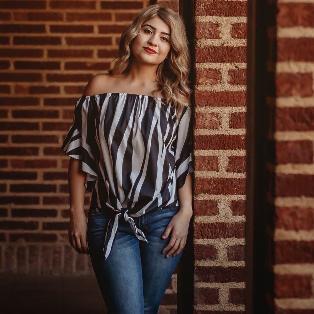 Black and White Striped Off the Shoulder Blouse